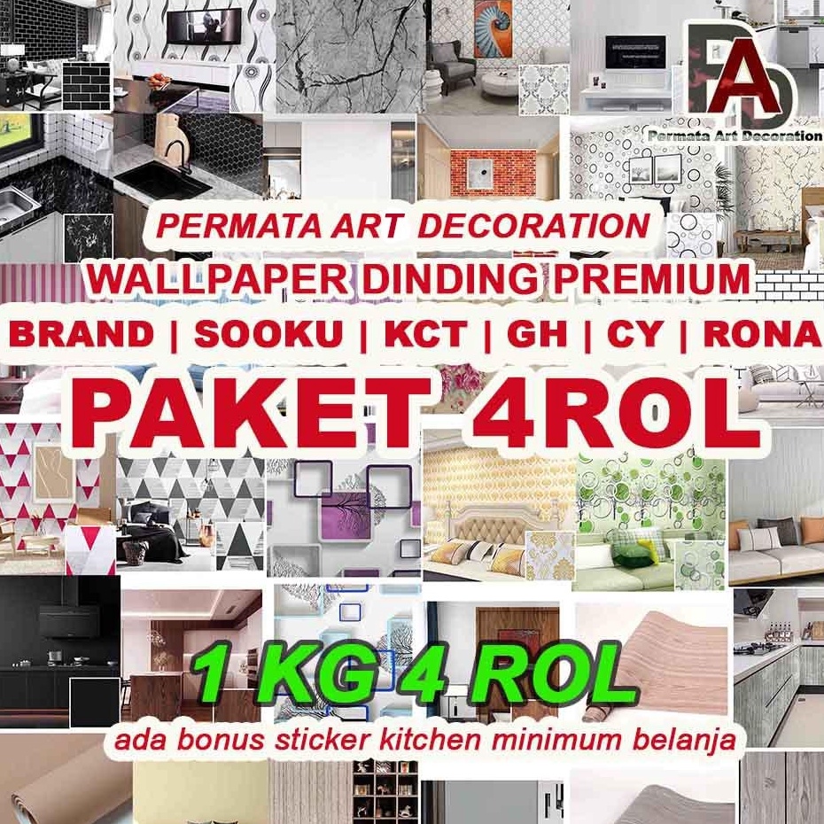4 Roll  Wallpaper Sticker Dinding Ruang Ta Kamar DapurCantik