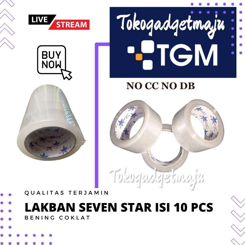 

Lakban SEVEN STAR 45mm x 100 Yard Warna Bening / Coklat isi 10 pcs