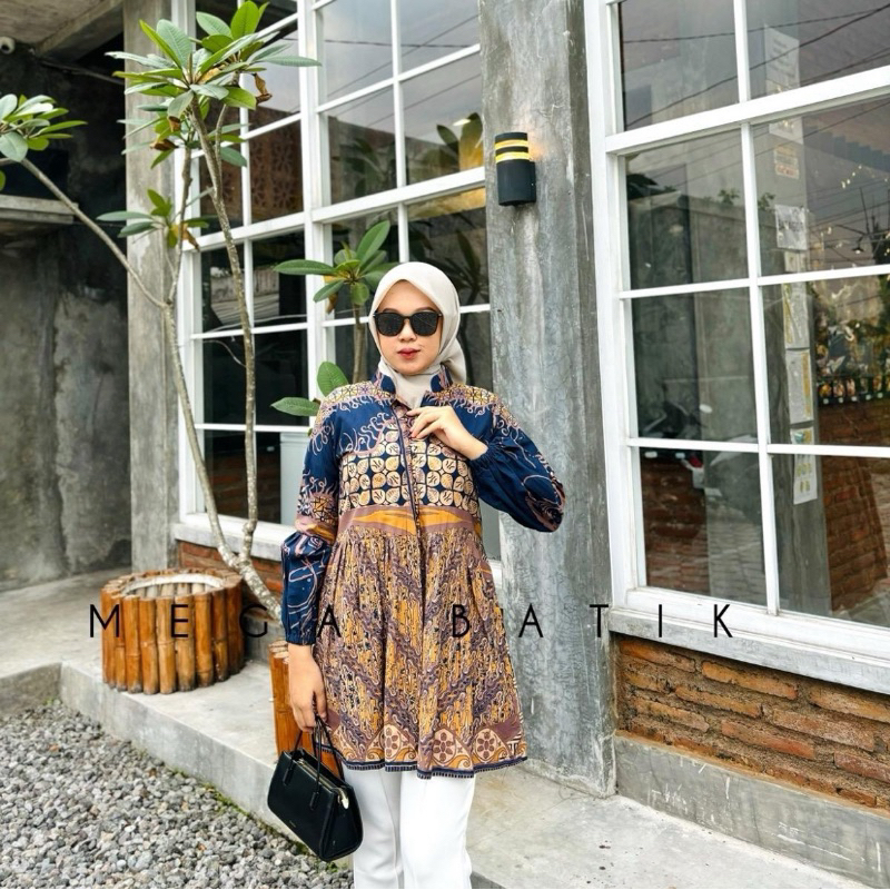 HARUMI Blouse Wanita Lengan Balon Bahan Katun Halus Premium - Bluse Batik Wanita Premium - Seragam B