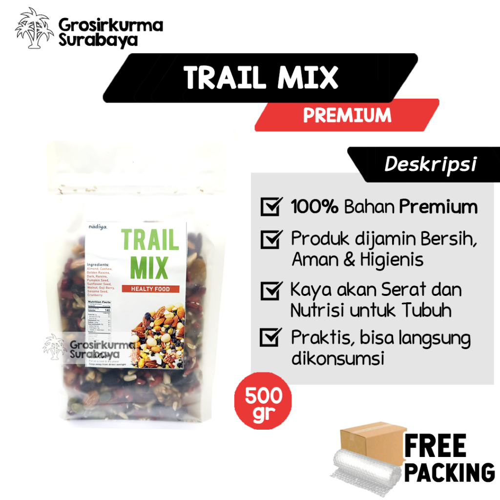 

TRAIL MIX 500Gr Superfood Premium With Almond Mede Nut Seed Dried Camilan Sehat Berry Roasted Kismis