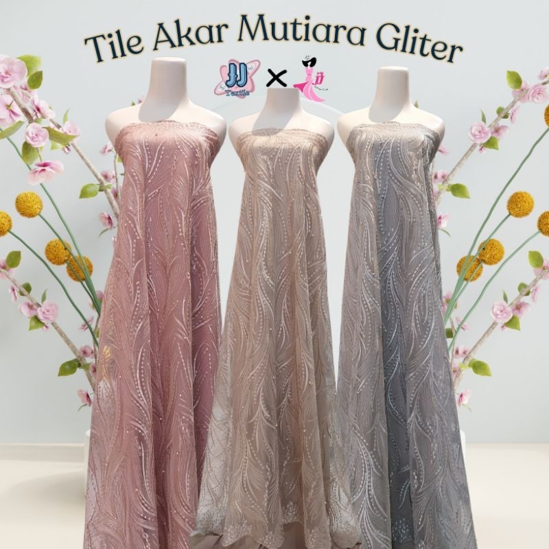 Tulle akar mutiara glitter 2 meteran / tulle kebaya / tulle baju pengantin / tulle baju pesta / tile