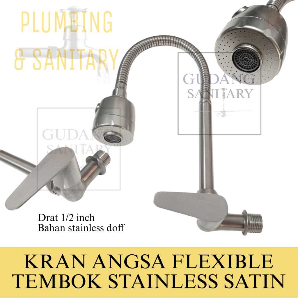 Kran angsa flexible tembok stainless satin kran air angsa cuci piring flexible kepala besar