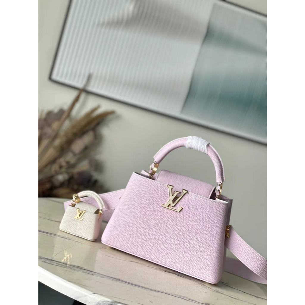 Top original Louis Vuitton/LV M24120 pink spliced mother and child bag, small Capucines handbag