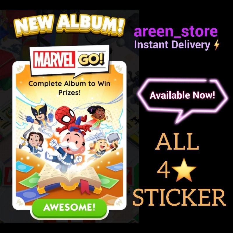 

Sticker Monopoly Go Stiker Bintang 4 ⭐️⭐️⭐️⭐️ | Season Marvel Go