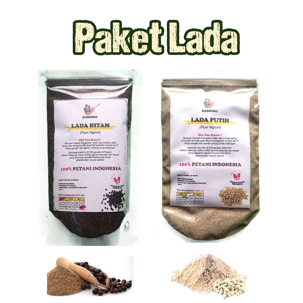 

Paket Lada 50 Gram. Merica Lada Putih dan Lada Hitam Bubuk. Blackpepper Powder
