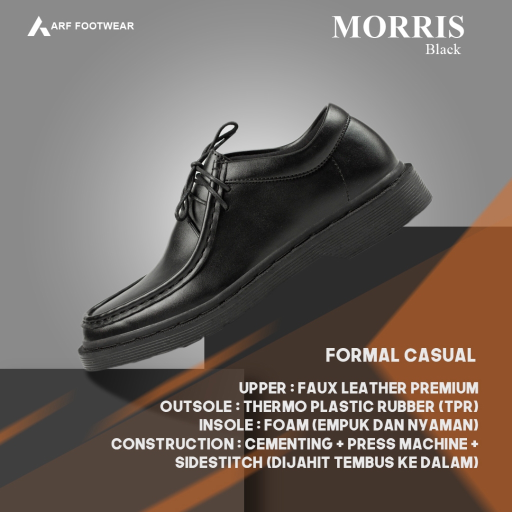 ARF Oslo FullBlack Sepatu Formal Kulit Pantofel Hitam Pria Wanita Kerja Kantor Kondangan Casual