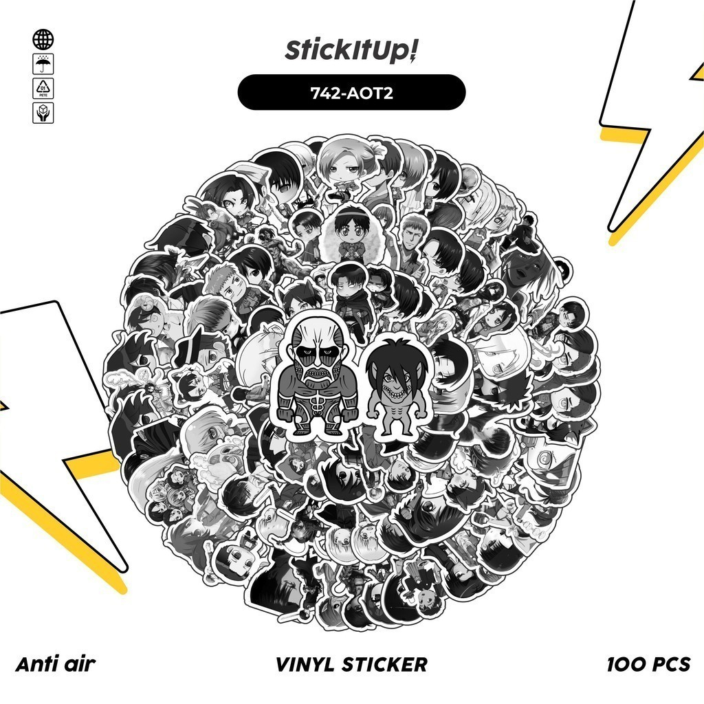 

COD✨ 100 Pcs Stiker Black And White Attack on Titan V2 Lucu Anti Air Untuk Dekorasi Notebook Sepeda Skateboard Handphone DIY