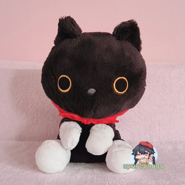 Boneka San-X Kutusita Nyanko Black Cat Red Scarf Mini Plush