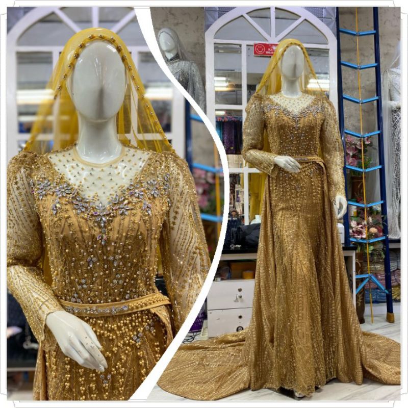 Baju Pengantin Wanita | Gaun Pengantin Duyung Ekor Lepasan Full Payet