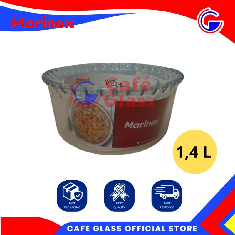 Mangkok Kaca Bulat Besar 1.4L - Marinex / Mangkok Oven Freezer Tahan Panas Dingin / Mangkok Saji - B