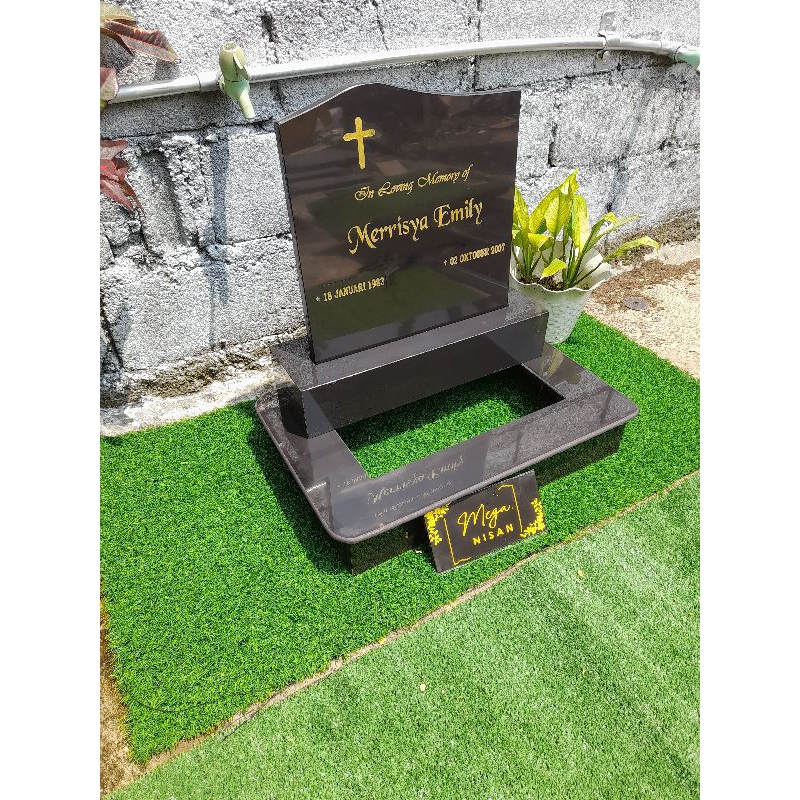 BATU NISAN SEKAR BUNGA SUPER PREMIUM/MAKAM NISAN +PACKING KAYU