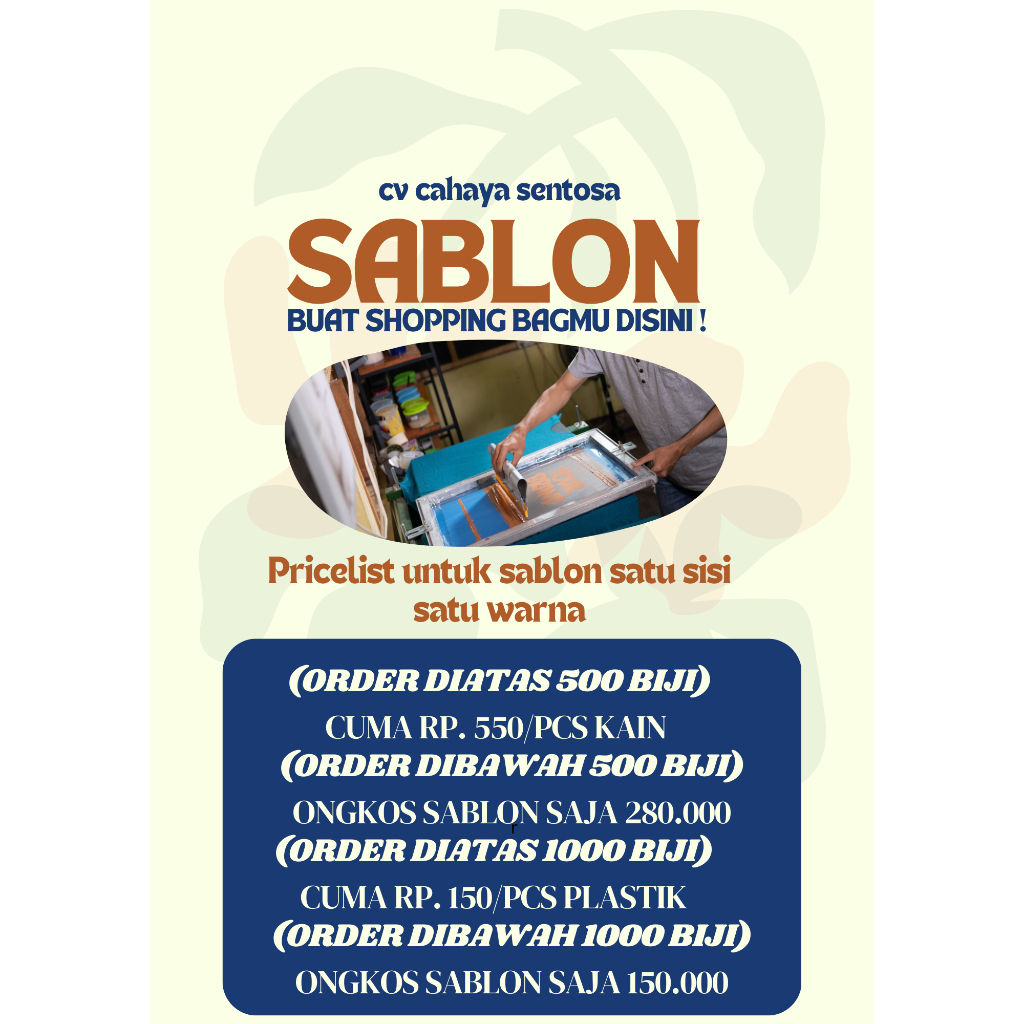 [min 500-1000 pcs] Jasa Sablon Printing Kain/Plastik Satu Sisi Satu Warna - Sablon Printing
