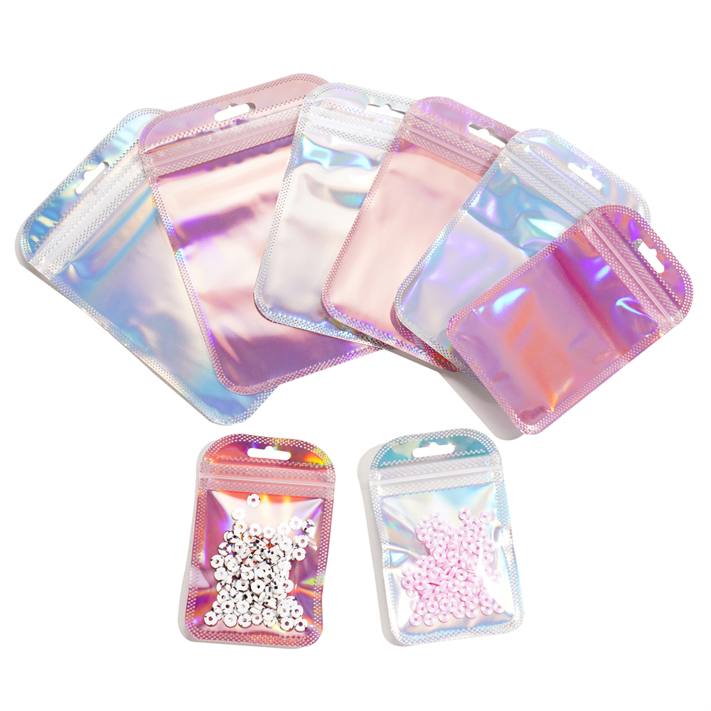 

【10pcs】Plastik Ziplock Hologram - Hologram Holographic Souvenir Aksesoris Klip Zipper Ziplock Bening Tebal