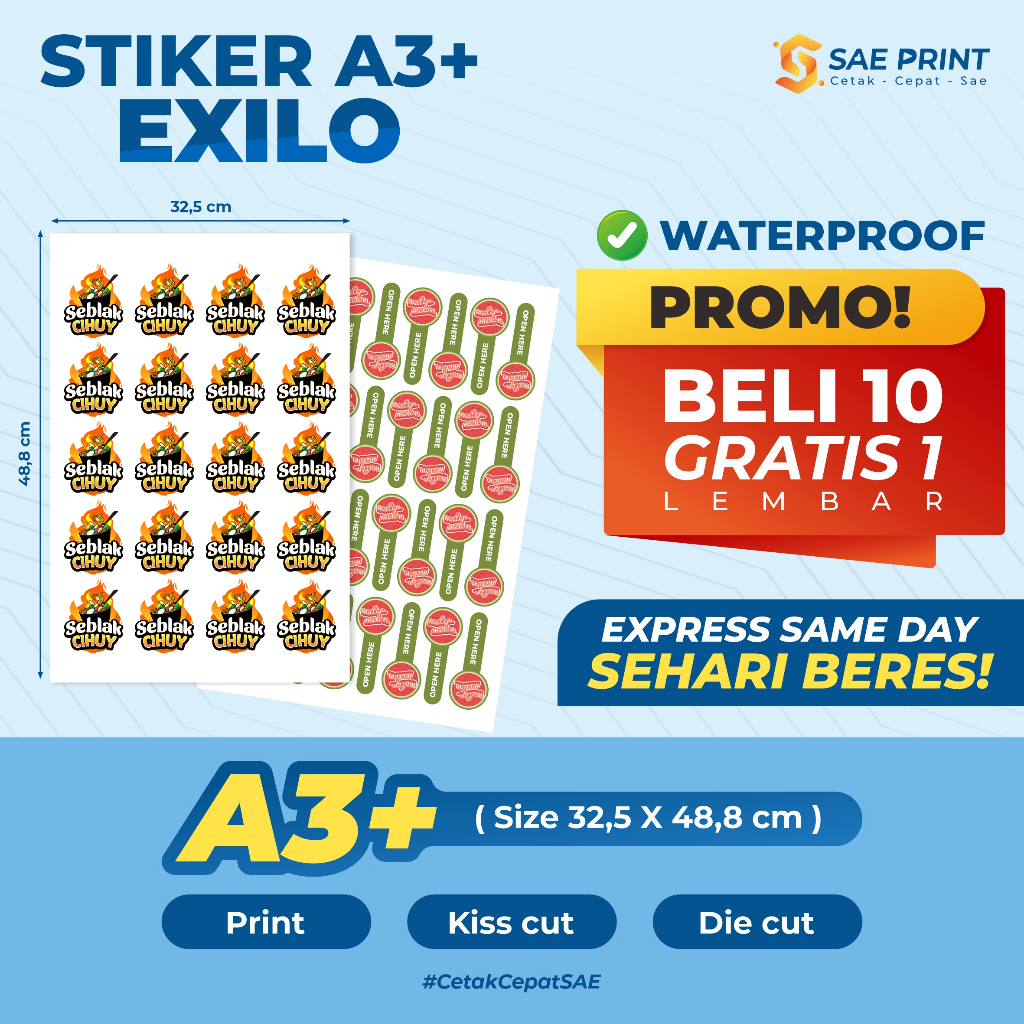 

SAE PRINT / STIKER EXILO/ DIECUT / KISSCUT / CETAK STIKER CUSTOM / STIKER MURAH / LABEL KEMASAN