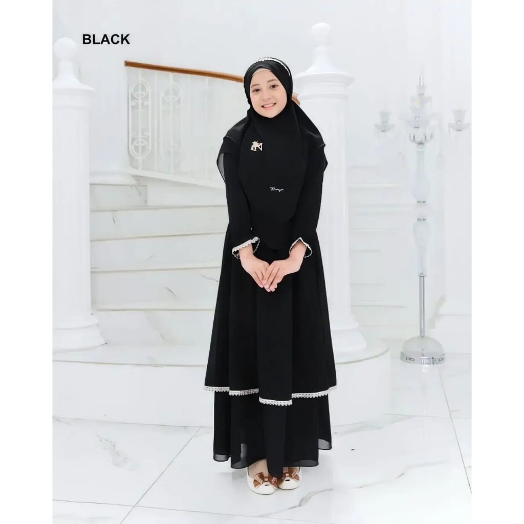 Gamis Muslim Anak Perempuan ceruty babydoll mix renda Gamis Remaja Polos Simpel Premium