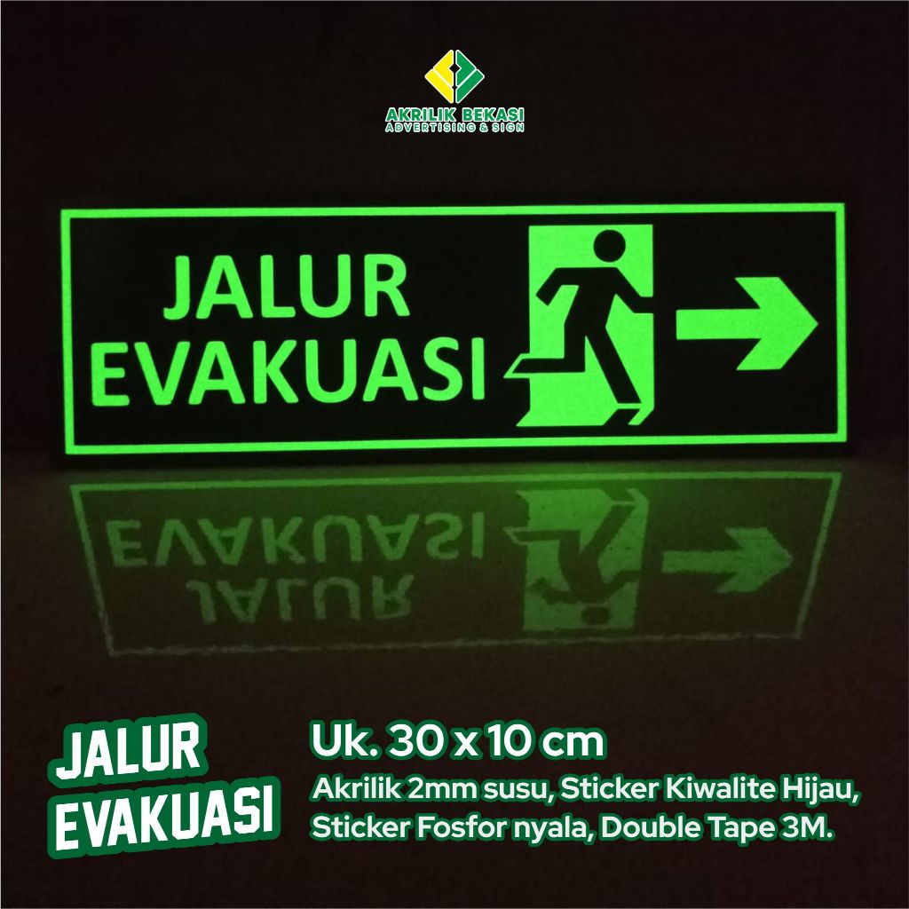 

Akrilik sign evakuasi 2 sisi | ukuran 30 x 10 cm