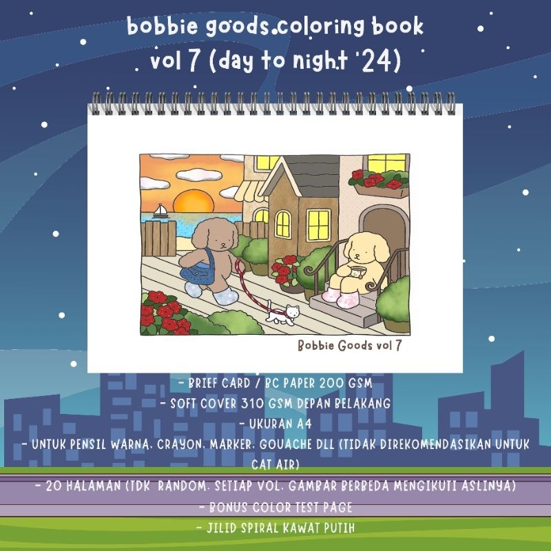 

Bobbie Goods Coloring Book Vol 7 Day to Night 20 halaman buku mewarnai kertas BC tebal 200 gsm