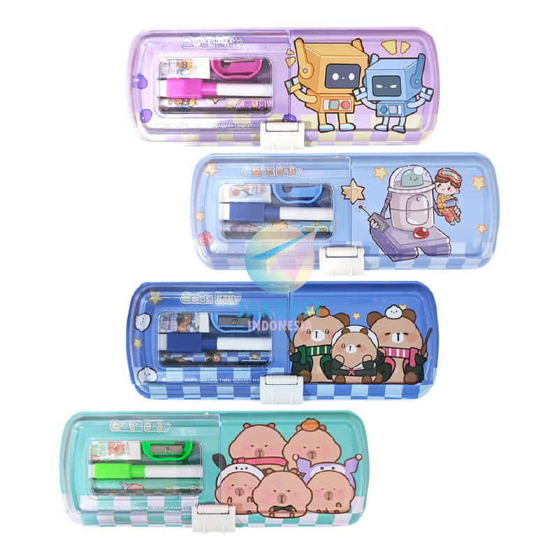 

(1 Set) Kotak Tempat Pensil Besi 3 Tingkat + Isi Alat Tulis CC-29 Pen Pencil Case Rantang Kaleng 2 Sisi Stationery Set Bolak Balik
