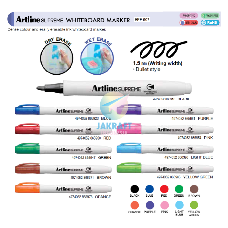 

(1 Pcs) Spidol Papan Tulis & Kaca ARTLINE Supreme Whiteboard Marker EPF-507 Dapat Dihapus 1.5 mm