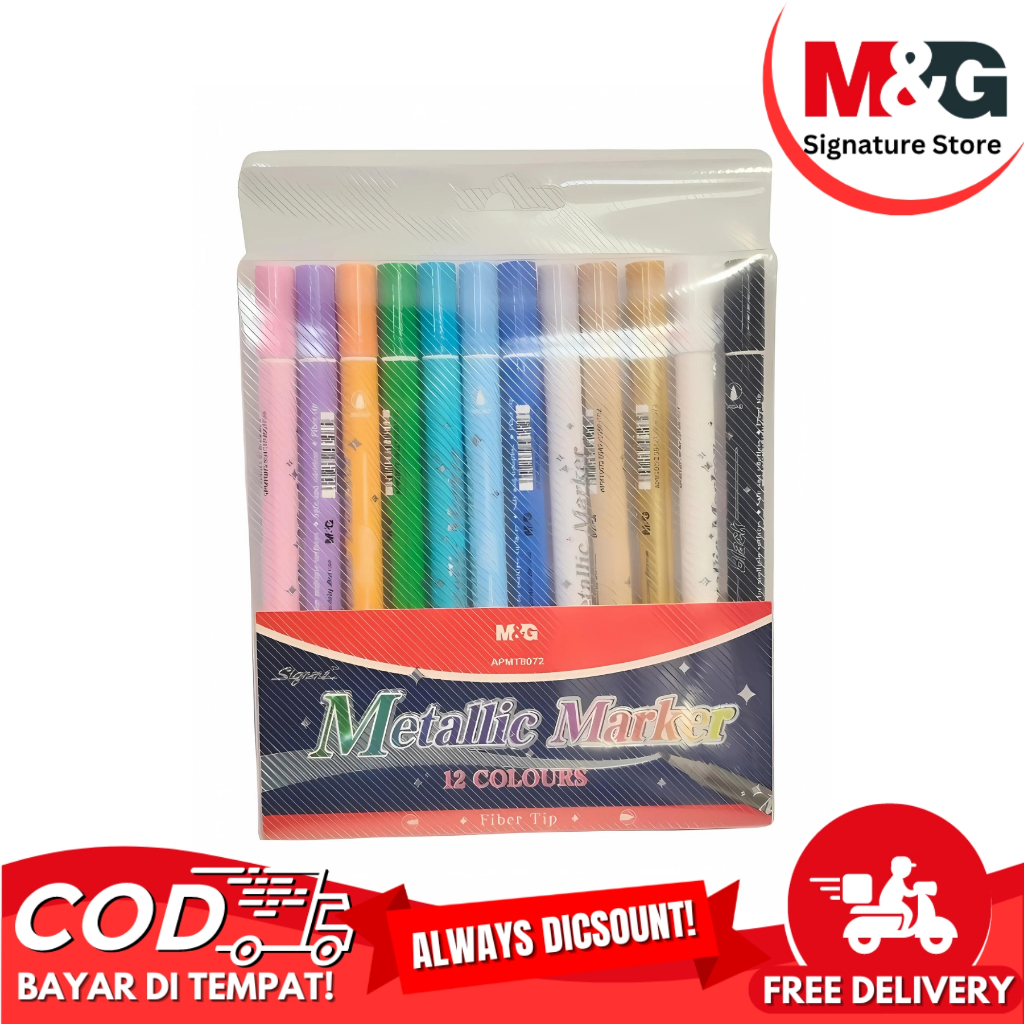 

Spidol Metalic M&G Metalic Marker M&G 12 Colours 12 Warna Dua Mata Pena #APMT8072