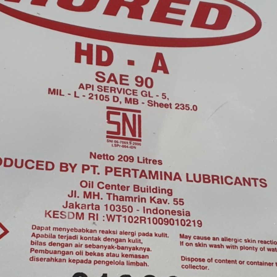 OLI DRUM RORED HDA SAE 90 Pertamina oli gear gardan