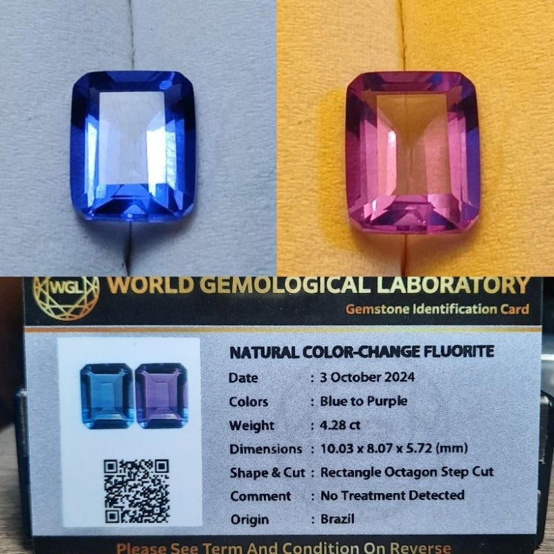 Natural Change Color Fluorite Setifikat Memo