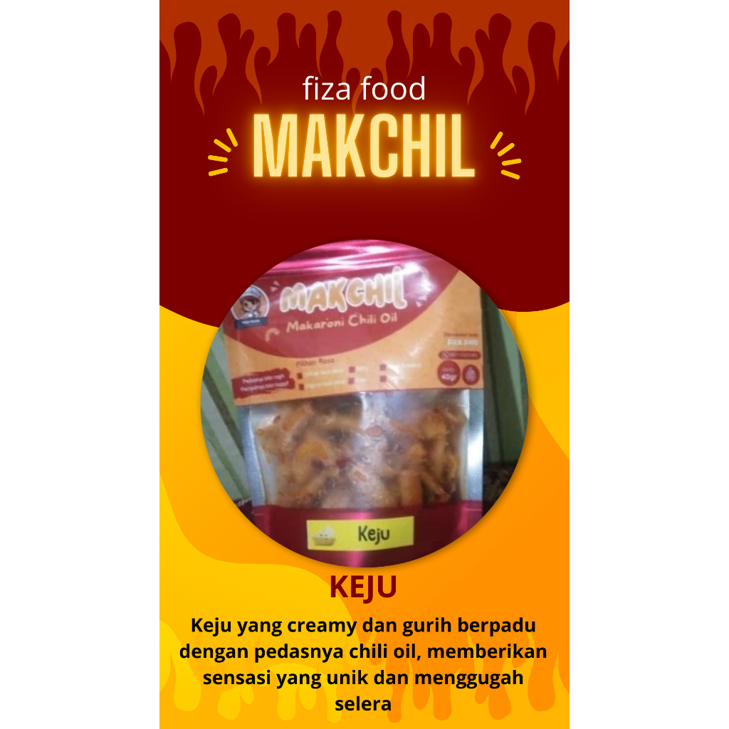 

Makaroni Chili Oil 40 gram Rasa Keju