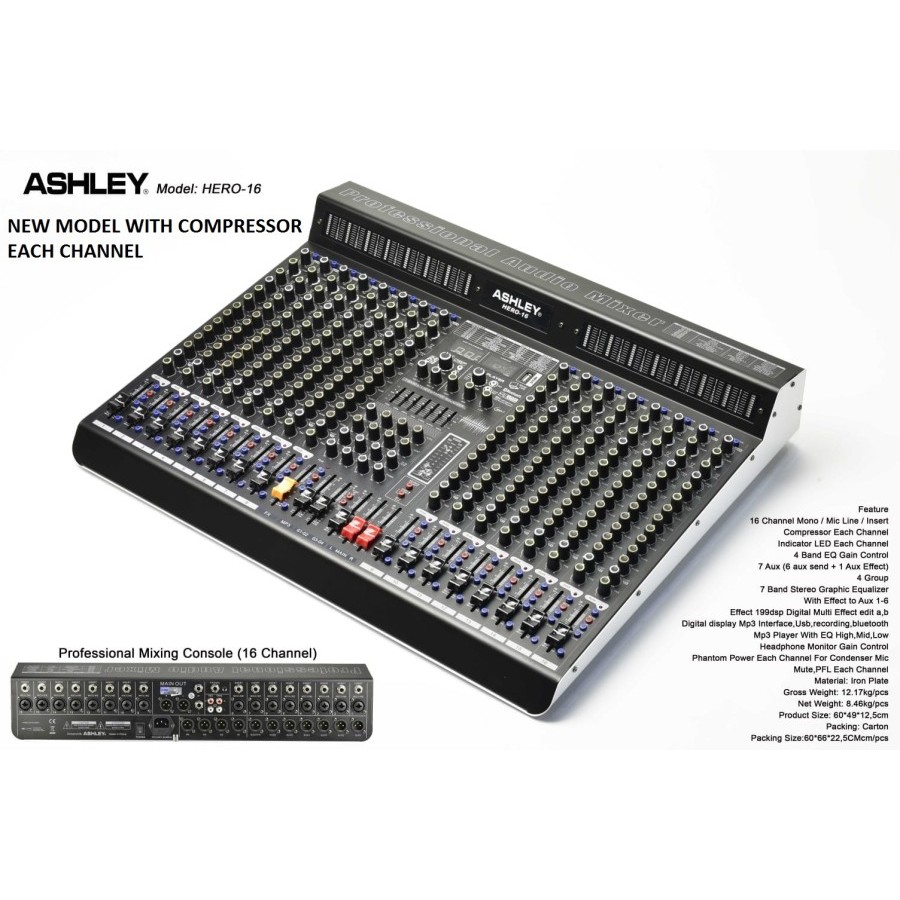 Mixer Ashley Hero 16 Channel Hero16 Pro Compressor New original GARANSI
