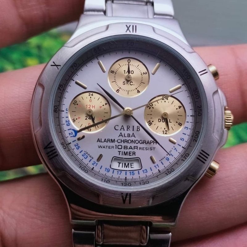 Jam Preloved Alba Carib Alarm Chronograph water resis 10 bar Mulus Normal