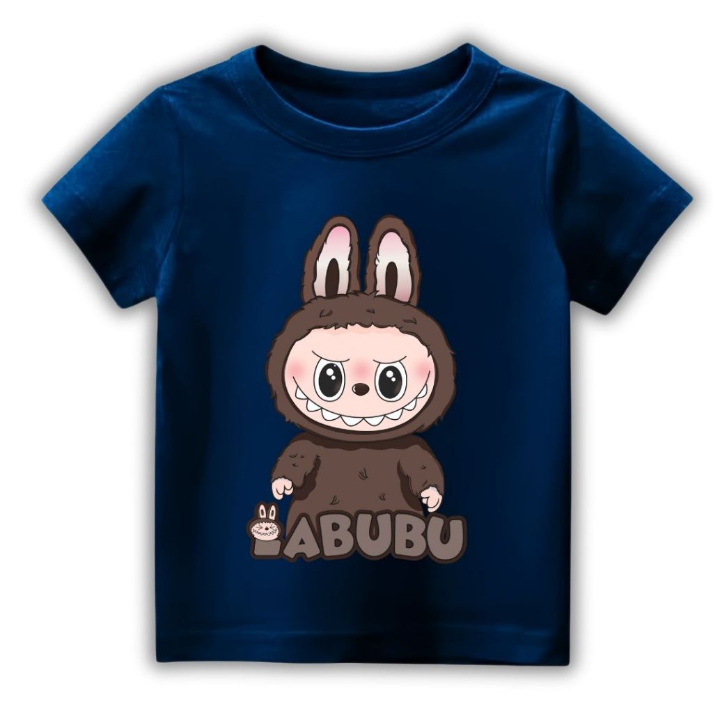 KAOS ANAK KAOS TSHIRT OBLONG ANAK PEREMPUAN UNISEX MOTIF LABUBU KARTUN COKLAT TUA