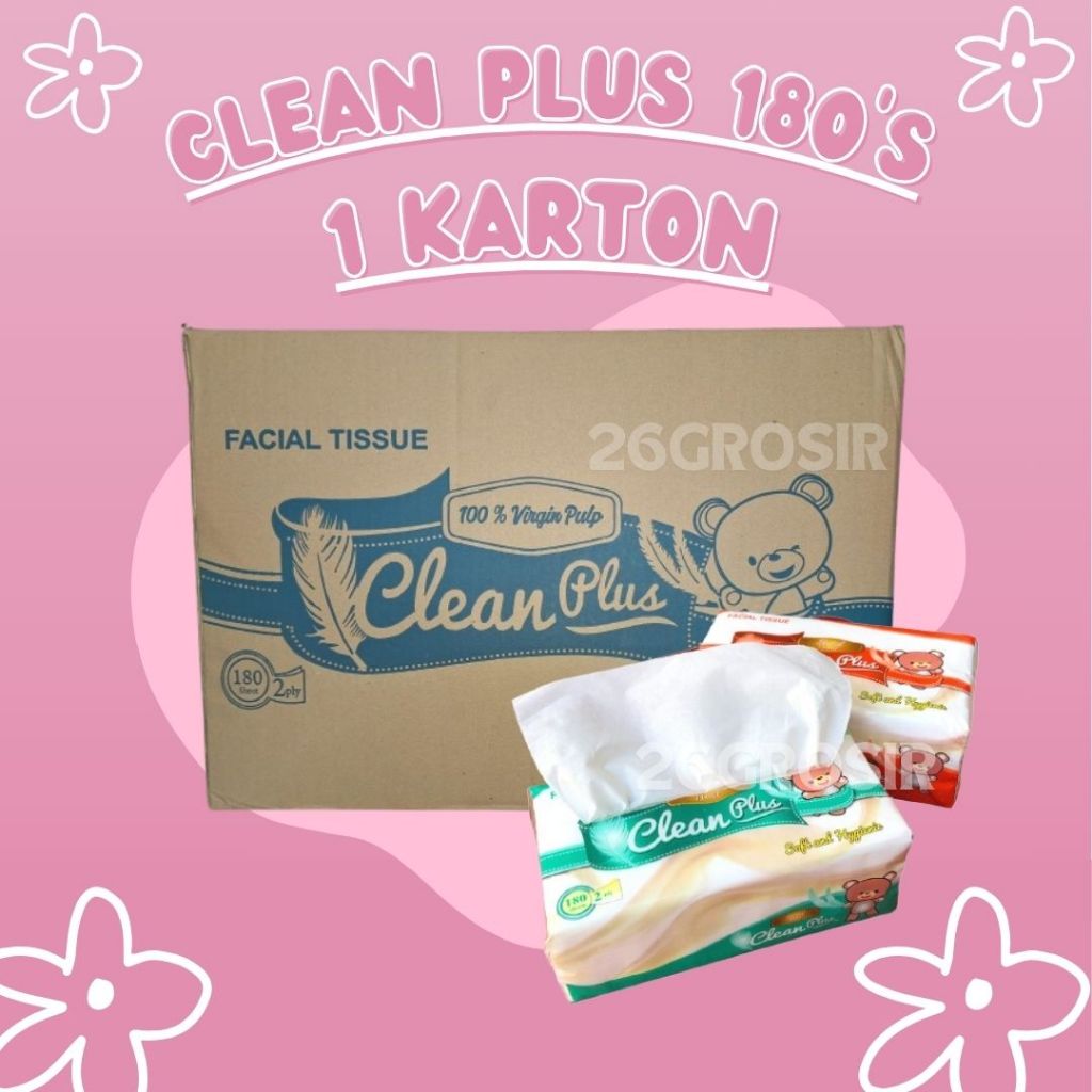 26GROSIR [ 1DUS ] CLEAN PLUS 360H/ 2 PLY TISSUE HALUS LEMBUT - Tisu CleanPlus Beruang 180sheet
