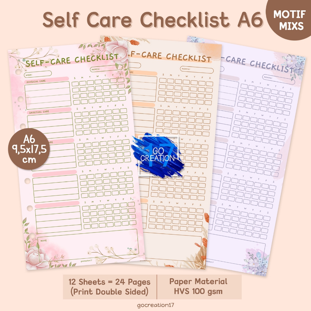 

Buku Planner Refill Kertas Binder Self Care Checklist Motif Premium A6