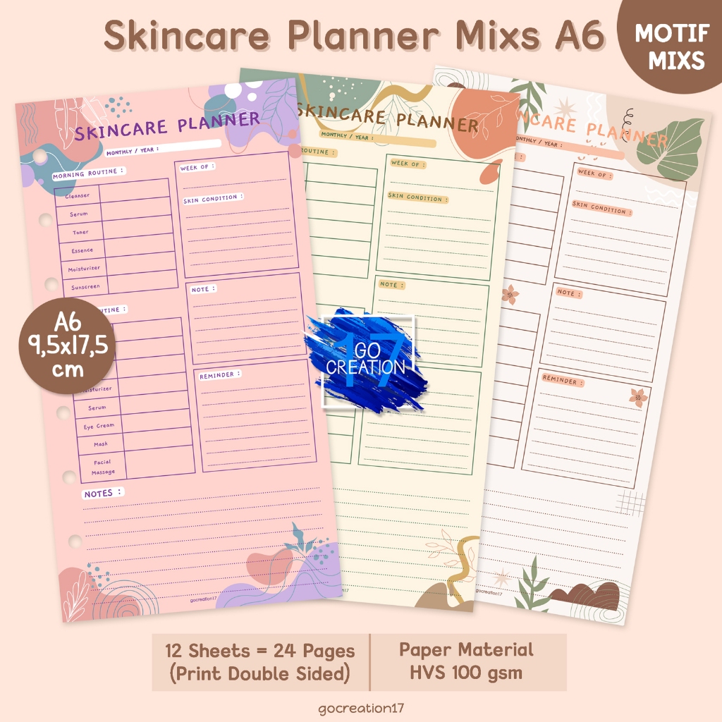 

Buku Planner Refill Kertas Binder Skincare Planner Motif Premium A6