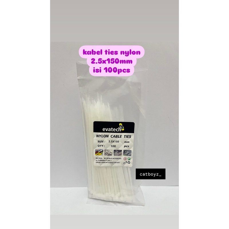 

kabel ties nylon evatech putih ukuran 2.5x150mm isi 100pcs