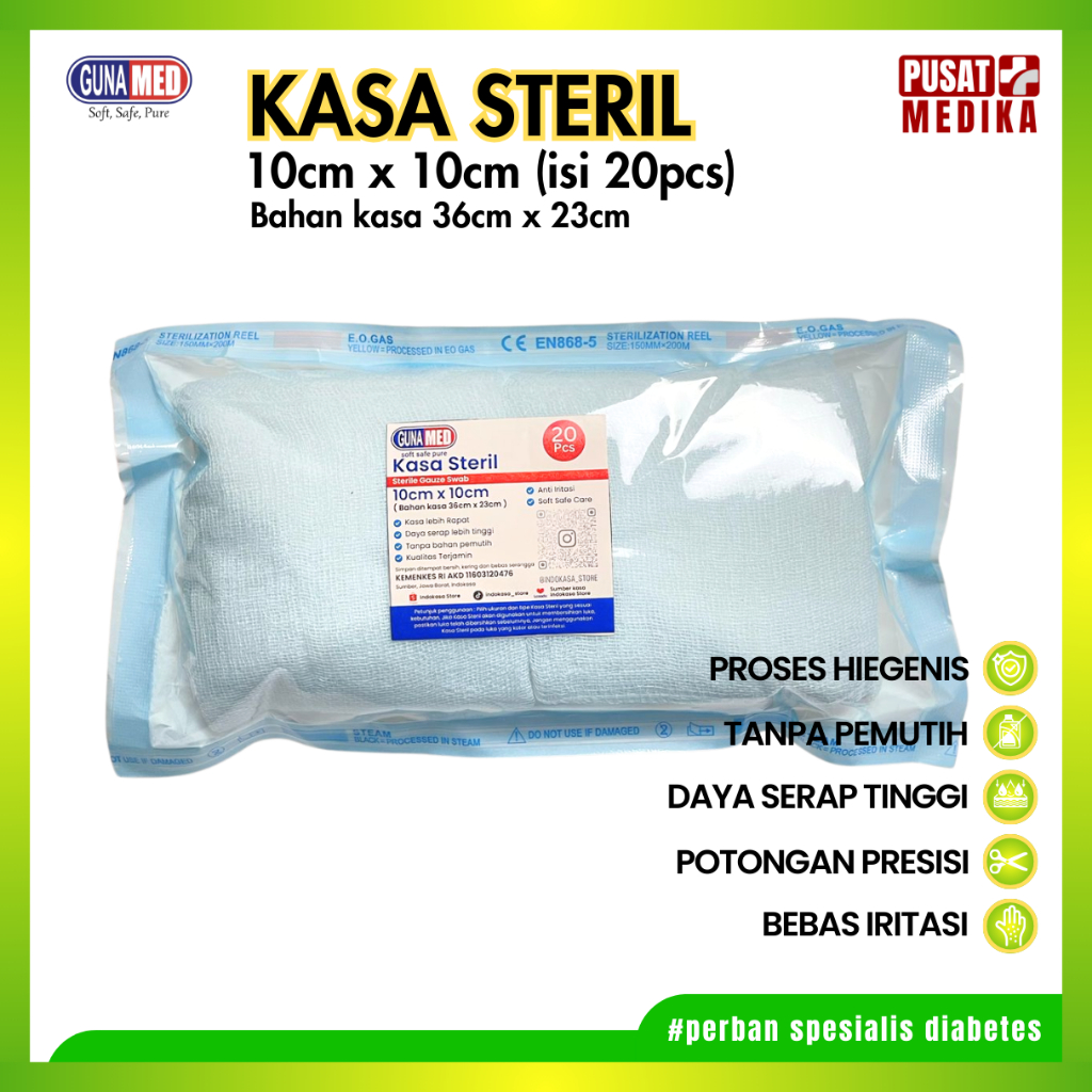 KASA STERIL 10CM X10CM ISI 20PCS / KASA LIPAT / BAHAN KASA SEBELUM DILIPAT 36CM X23 CM