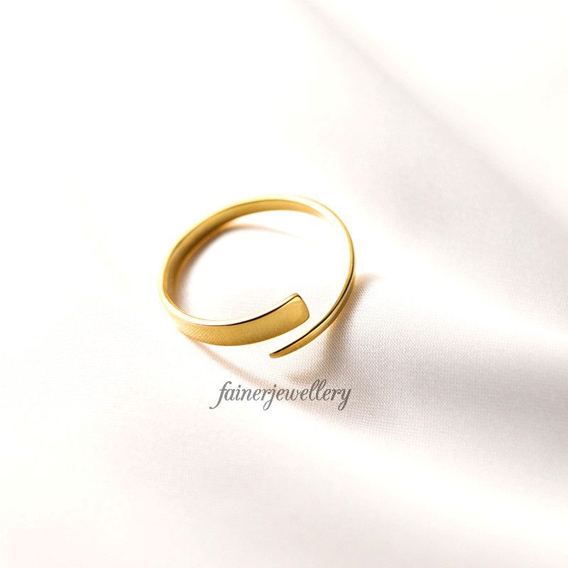 Cincin Perak Asli 925% Model Simple Lapis Emas 24k (1pcs)