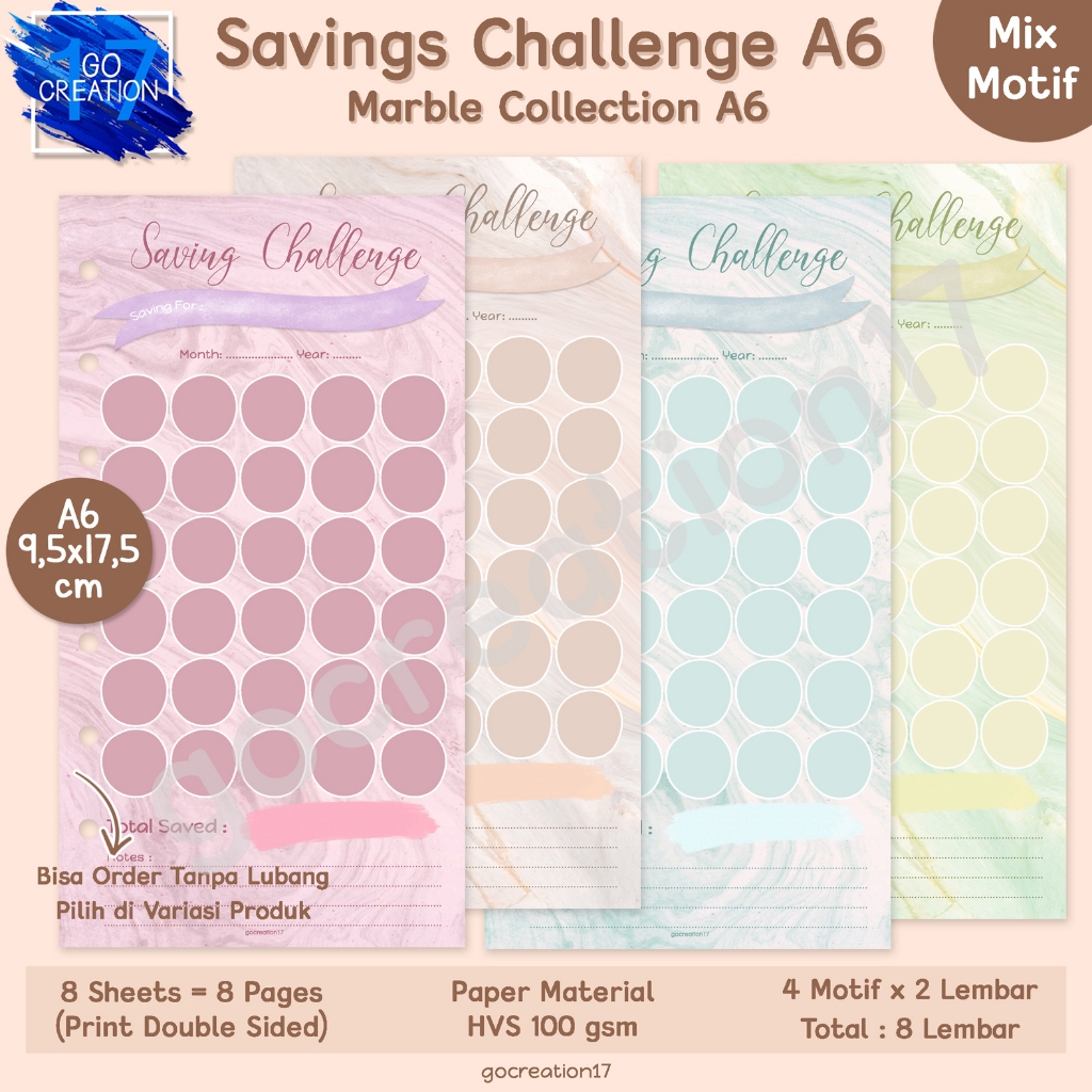 

Buku Planner Kertas Binder Nabung 30 Hari Saving Challenge Marble Premium A6