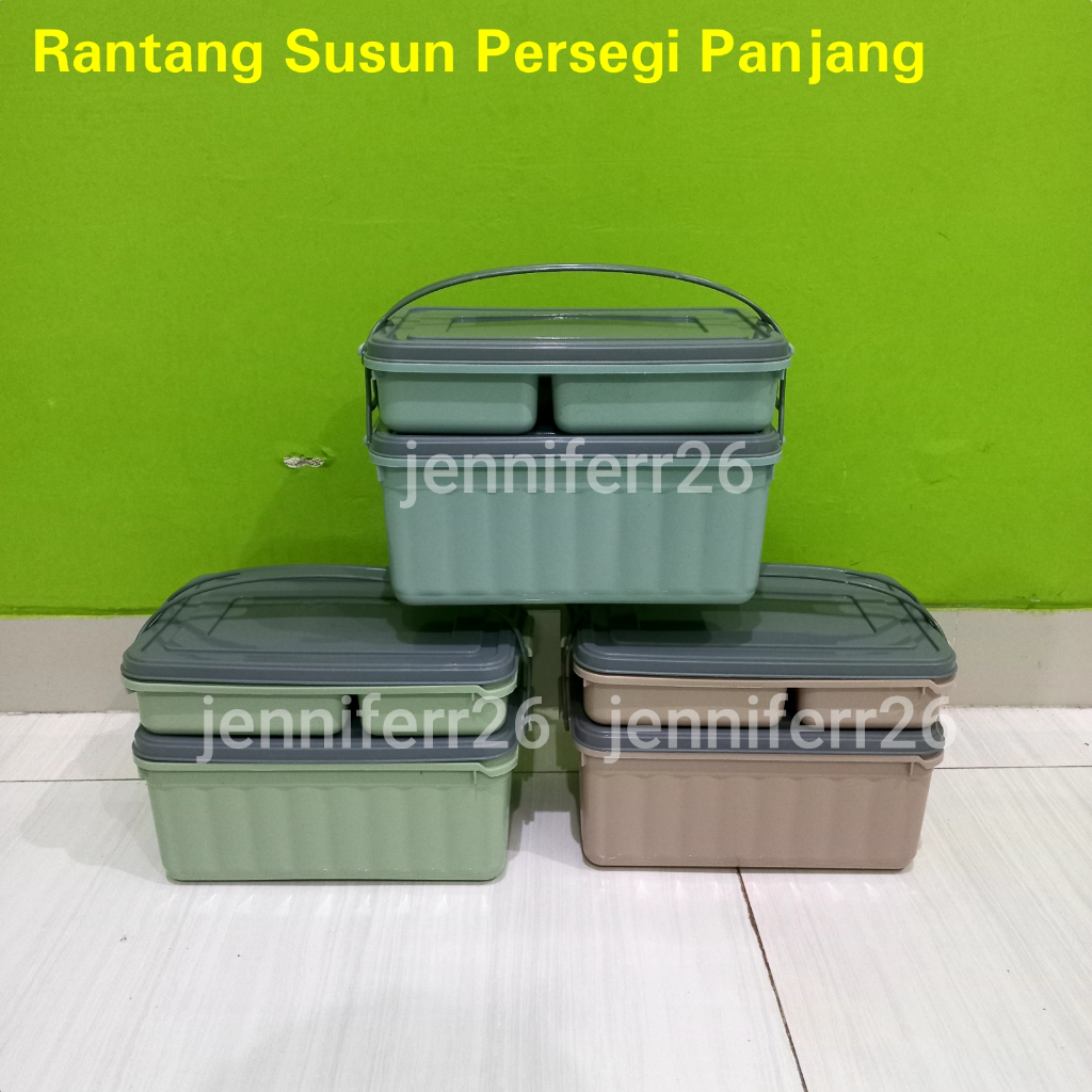 1PCS Rantang susun persegi panjang 2 susun 4 sekat rantang hajatan besar rantang plastik rantang pik