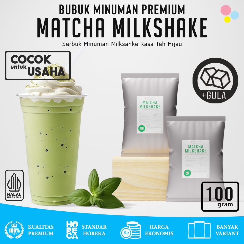 

Mix Powder Matcha Milkshake Bubuk Minuman Premium Rasa Teh Hijau Based Milk Shake Instan Drink Kemasan 100 Gram