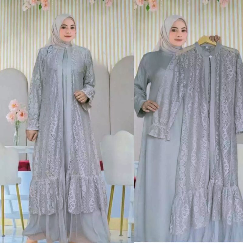Gamis Jumbo Terbaru Set Outer Brukat Malika size L XL XXL XXXL 4XL