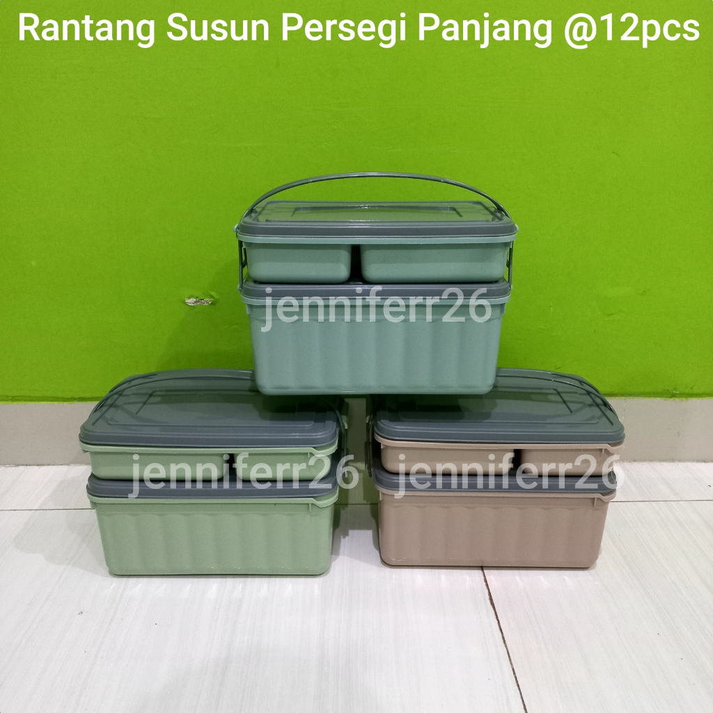 12PCS Rantang susun persegi panjang 2 susun 4 sekat rantang hajatan besar rantang plastik rantang pi