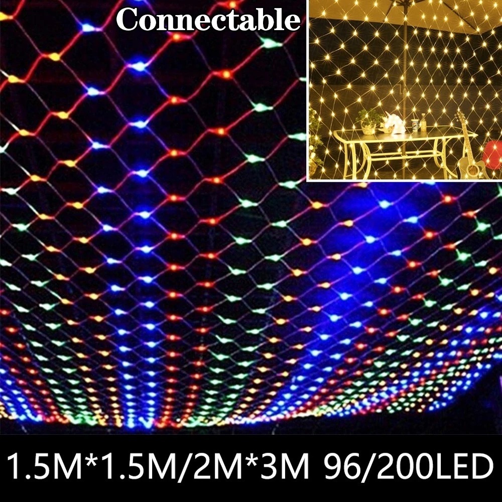 Lampu LED Jaring 3m x 2m Lampu Tirai Natal Jala LED Net Light Lampu Jaring Outdoor Waterproof Lampu