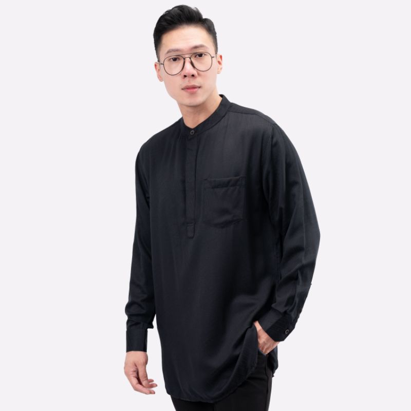 Baju Koko Kurta Pria Dewasa Lengan Panjang | Kemeja Koko Kurta Motif Batik | Kemeja Kurta Hitam Kera