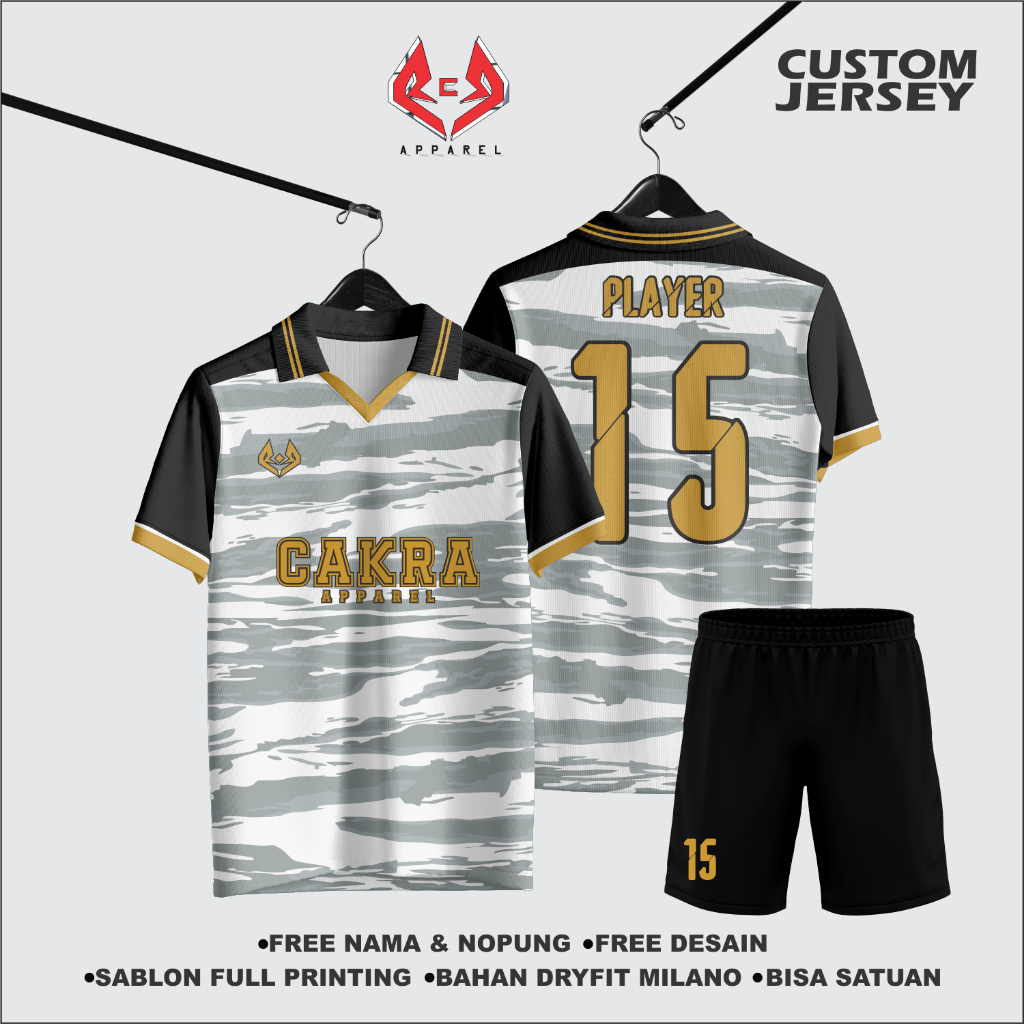 Jersey Futsal Printing Retro Berkerah Jersey Baju Bola Printing Custom (Bisa Satuan)