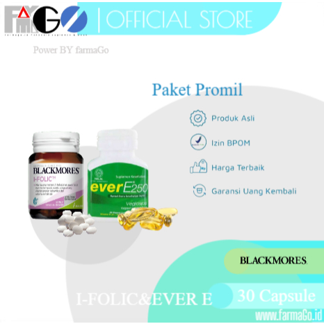 PAKET PROMIL BLACKMORES I FOLIC 60 TABLET DAN EVER E 30 TABLET 2 BOTOL