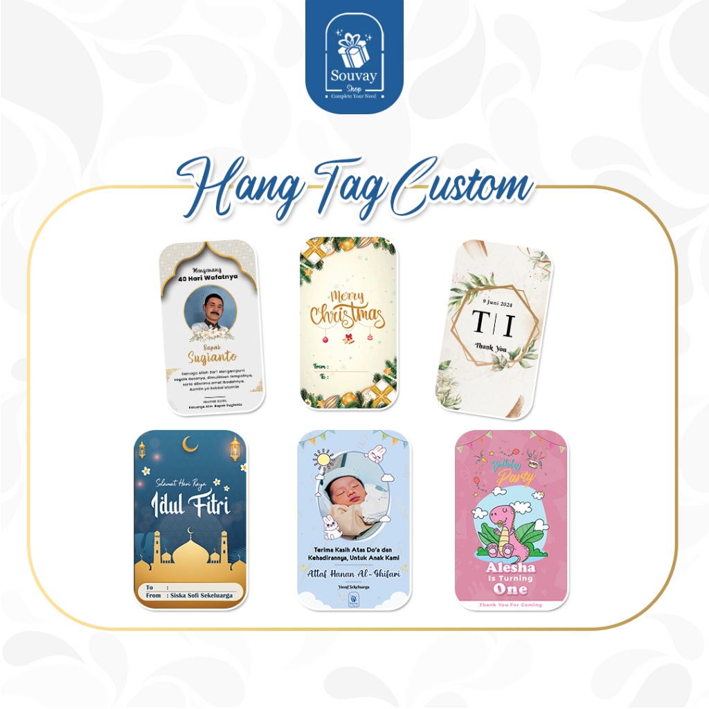 

1PCS - HANG TAG CUSTOM - Hang Tag FREE Rantai FREE Desain HangTag Label Gantung Hampers Kemasan Acara Ulang Tahu, Aqiqah, Tasyakuan dan acara lainnya