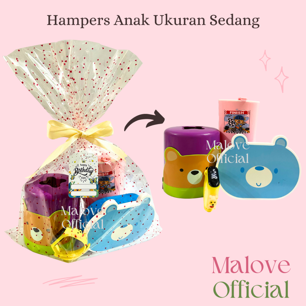 

Paket Hampers Anak Ukuran Sedang | Jam Tangan LED, Tempat Tissue, Kotak Makan, Botol Lucu | Bingkisan Souvenir Hadiah Pesta Ulang Tahun Birthday