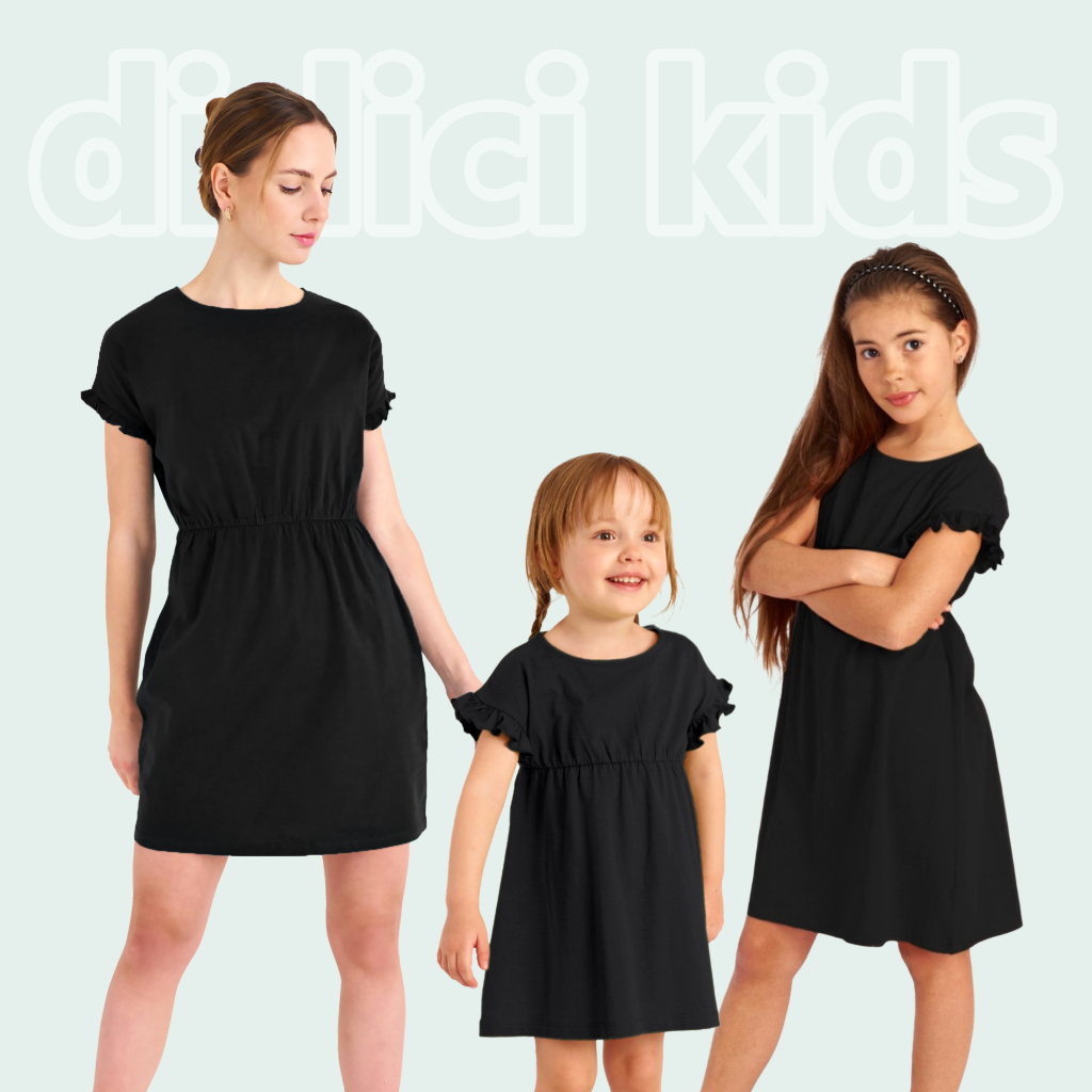 DIDICI KIDS - Mom & Me Basic Cotton Dress / Casual Couple Dress Mom & Kids / Midi Dress Couple Ibu &