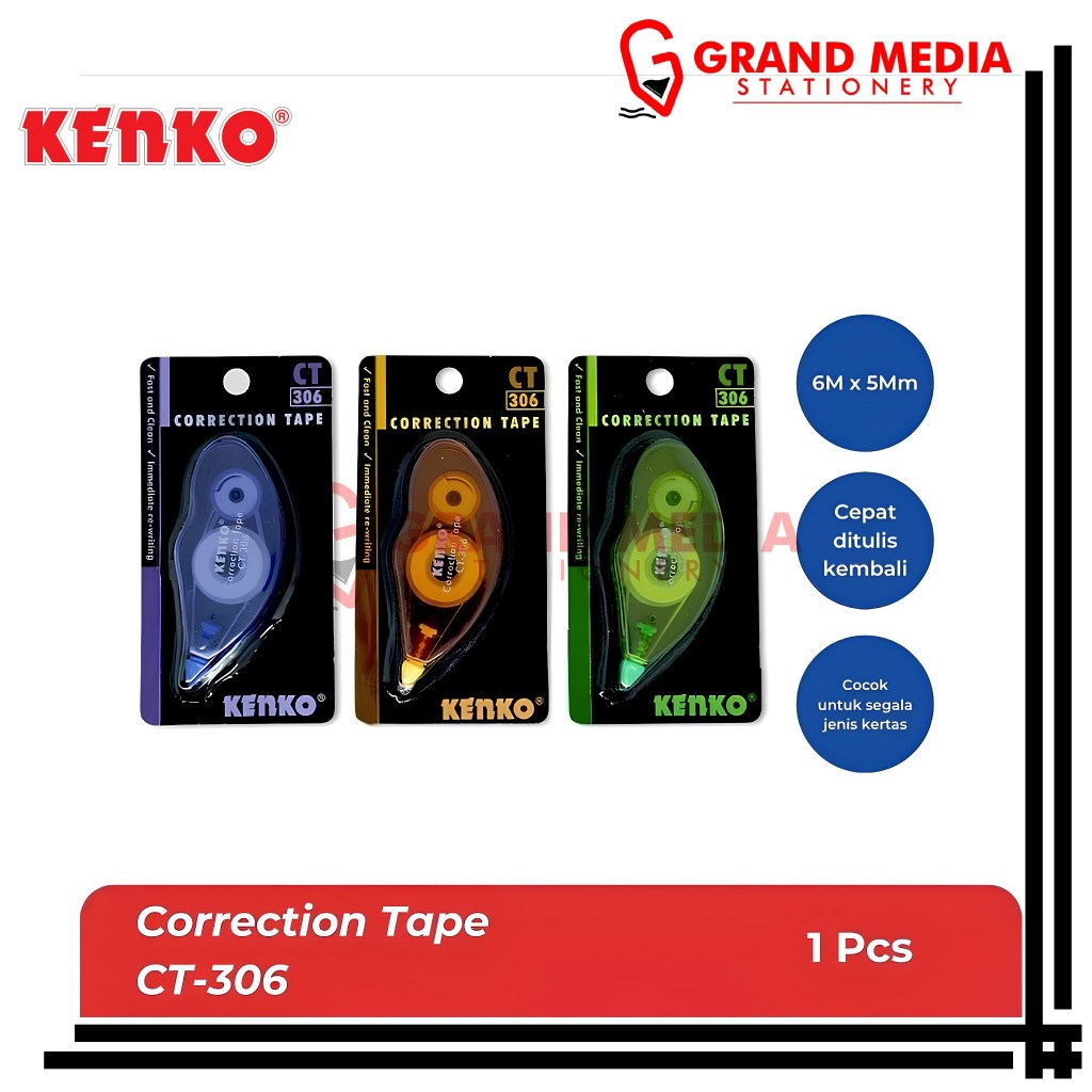 

[GRAND MEDIA] PITA KOREKSI / TIP-EX / TIP-X / CORRECTION TAPE KENKO CT-306