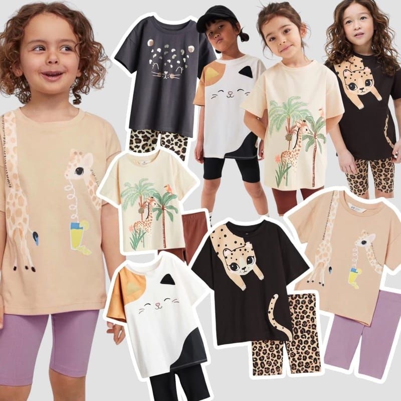 Setelan Kaos +Celana Legging Pendek H&M Size 5-8T